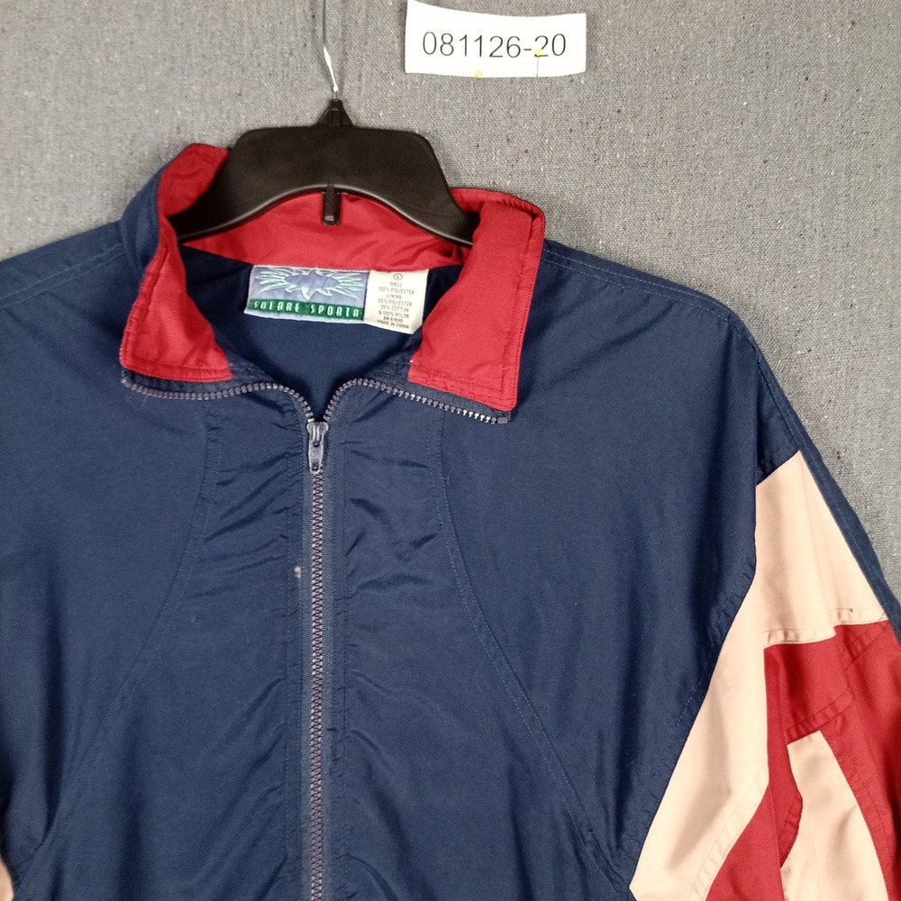Vintage Solare Sporta Windbreaker Jacket Navy Red Colorblock Full Zip Mens L